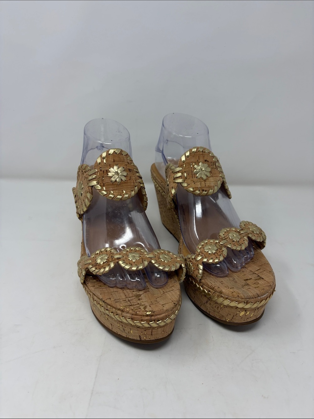 Jack Rogers Cork Gold Trim Platform Sandals Size 10